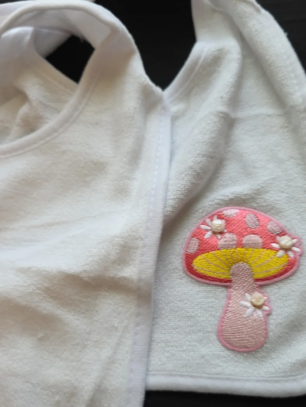 White Baby Bib with Pink & Yellow Mushroom Appliqué 2 Pack